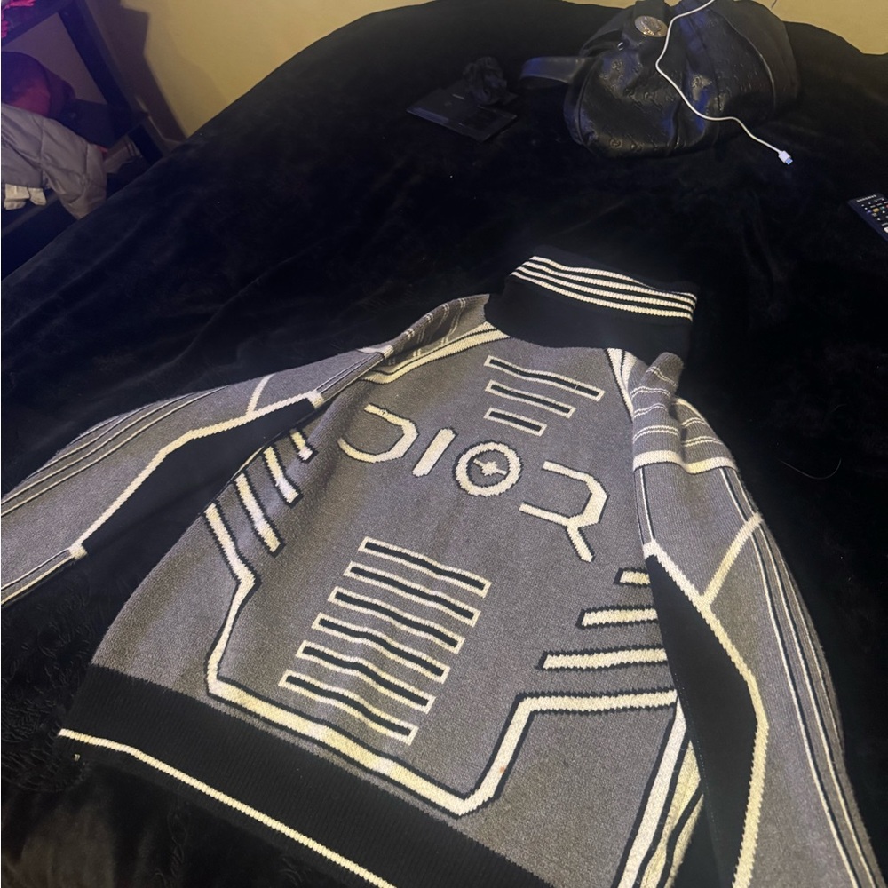 Dior Black and Gray Graphic Turtleneck
